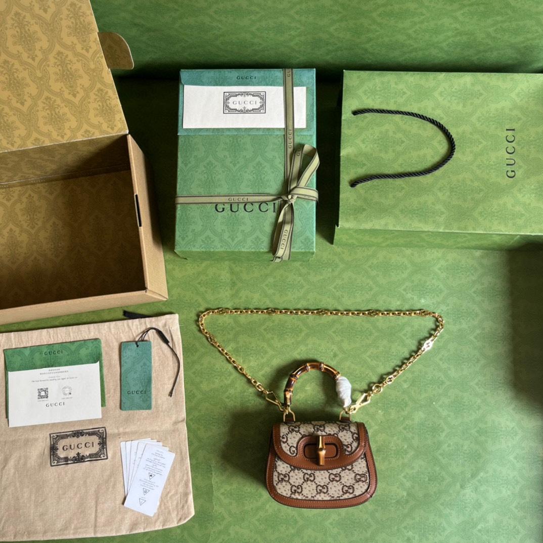 Gucci Bamboo 1947 Mini Top Handle Bag(17-12.5-8cm)   - DopestKickz