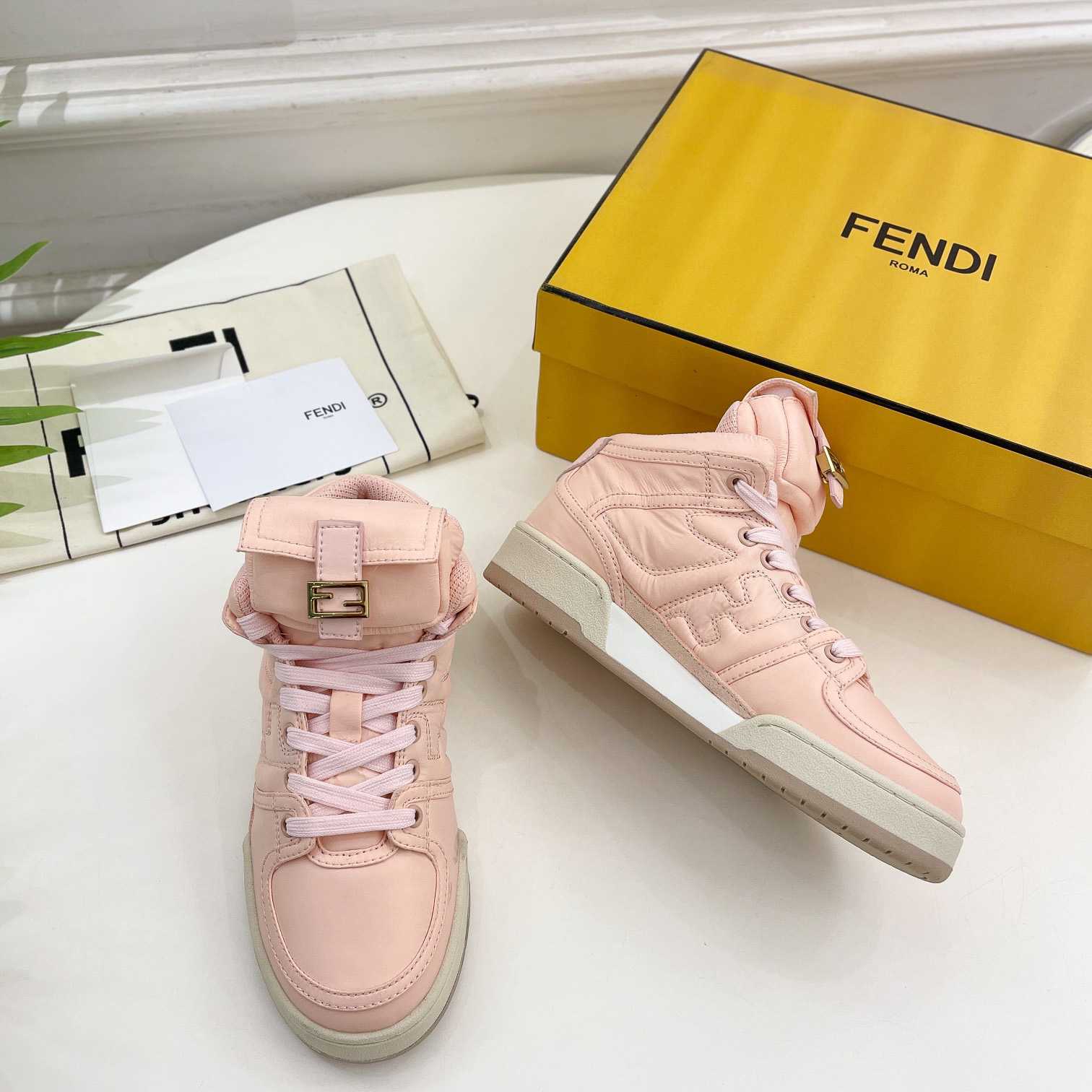 Fendi Match Pink Nylon High-Tops Sneaker - DopestKickz