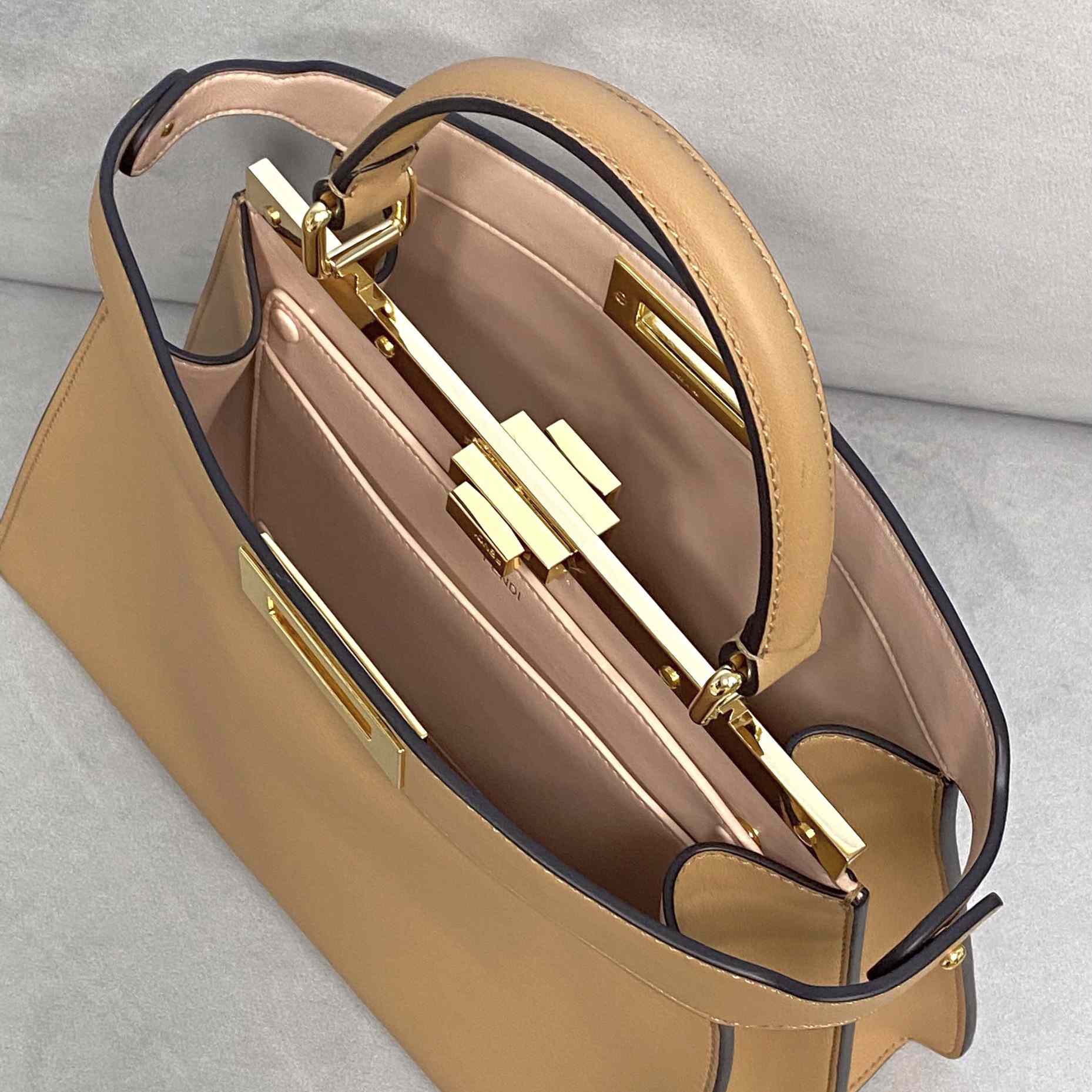 Fendi Peekaboo Iseeu Medium Beige Leather Bag - DopestKickz