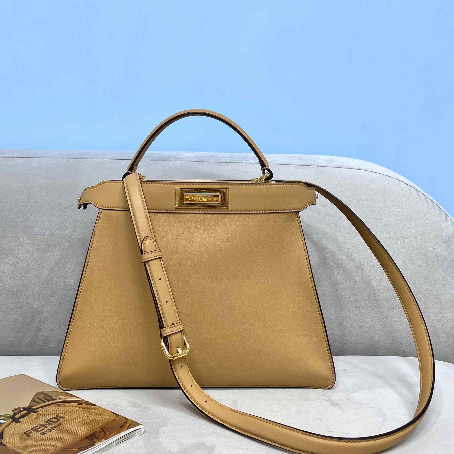 Fendi Peekaboo Iseeu Medium Beige Leather Bag - DopestKickz