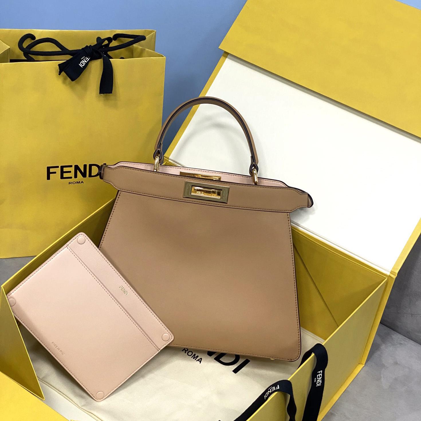 Fendi Peekaboo Iseeu Medium Beige Leather Bag - DopestKickz