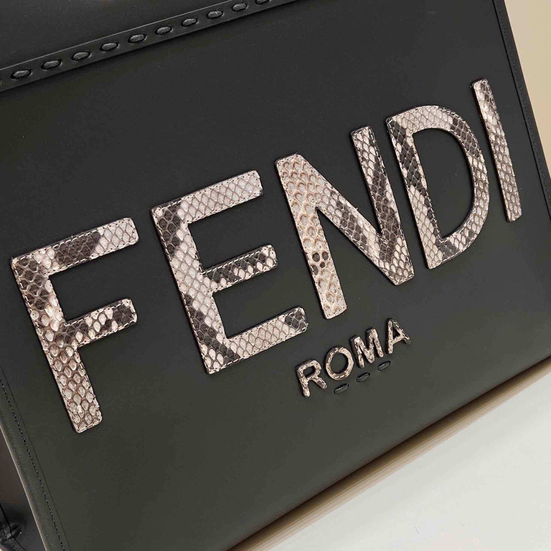 Fendi Sunshine Medium Dark Gray Leather And Elaphe Shopper - DopestKickz