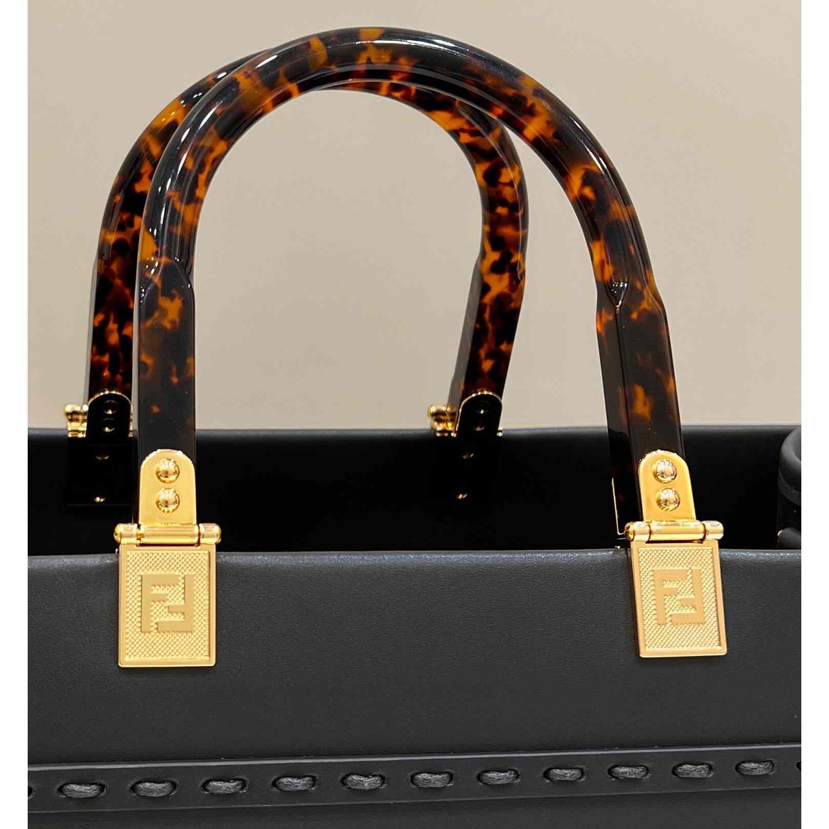 Fendi Sunshine Medium Dark Gray Leather And Elaphe Shopper - DopestKickz