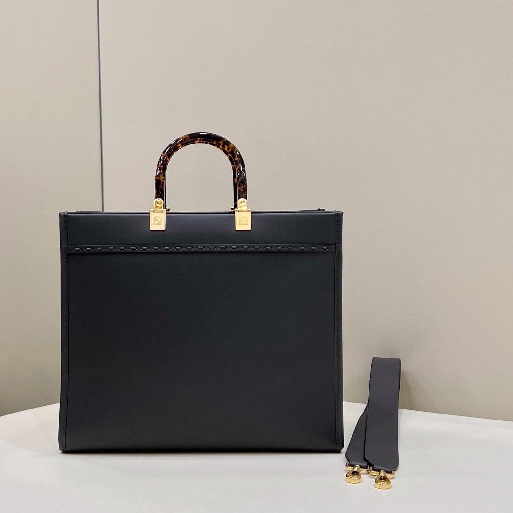 Fendi Sunshine Medium Dark Gray Leather And Elaphe Shopper - DopestKickz