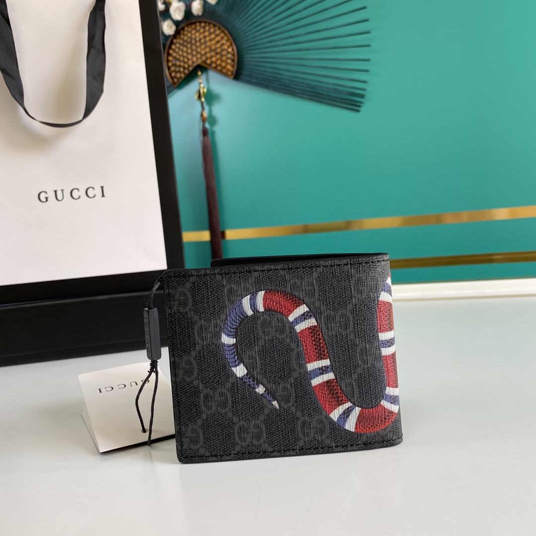 Gucci Kingsnake Print GG Supreme Wallet(11-9-1.5cm)    - DopestKickz