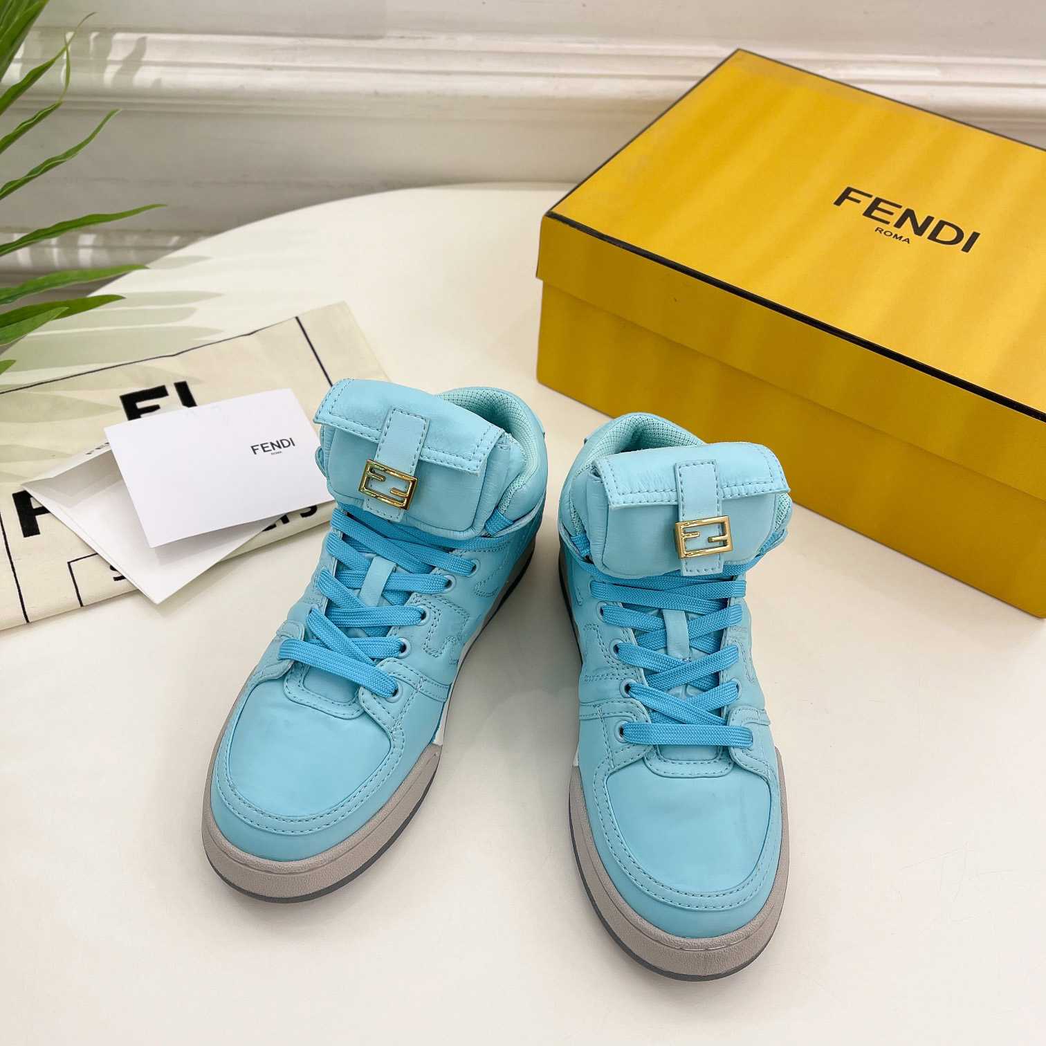 Fendi Match Turquoise Nylon High-Tops Sneaker - DopestKickz