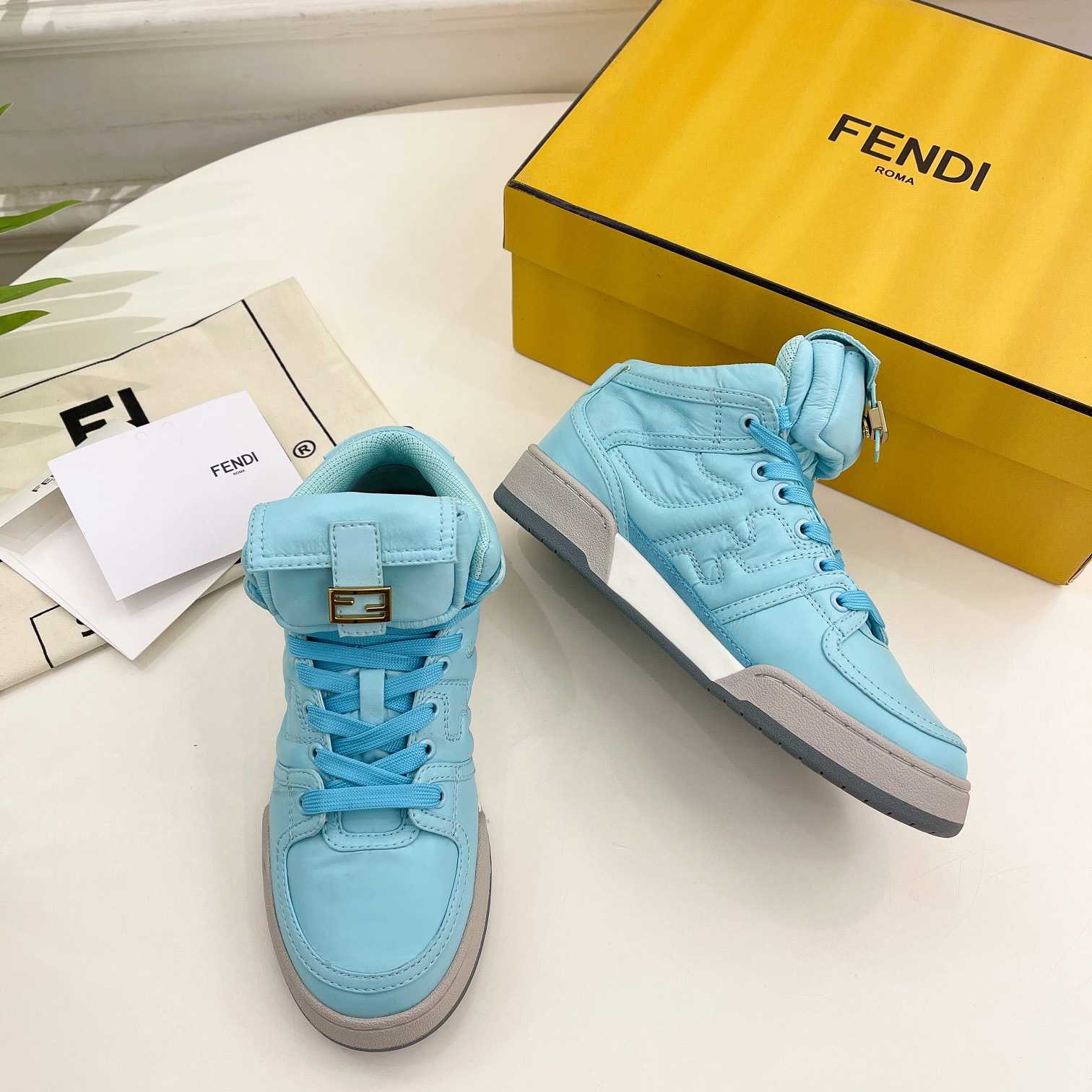 Fendi Match Turquoise Nylon High-Tops Sneaker - DopestKickz