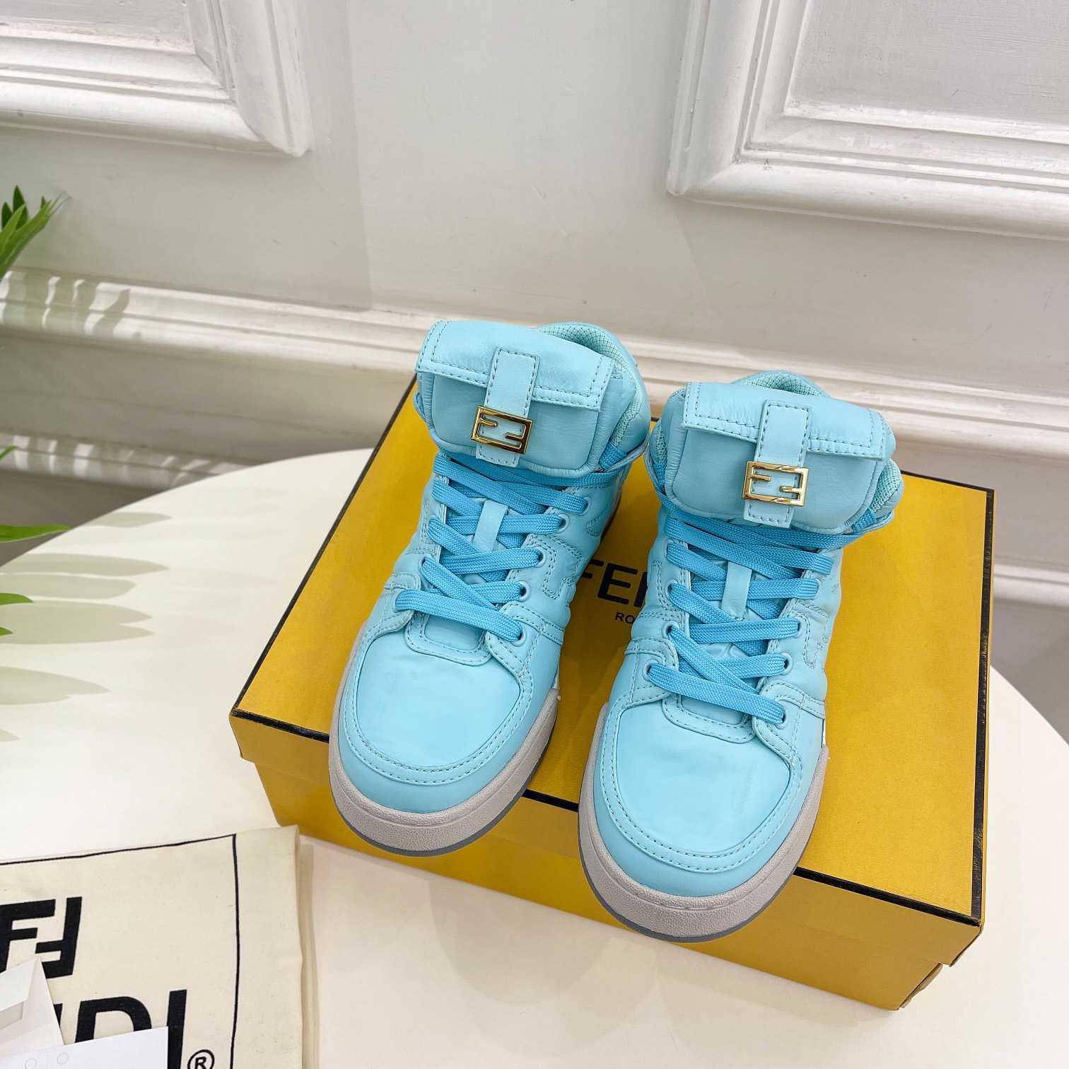 Fendi Match Turquoise Nylon High-Tops Sneaker - DopestKickz