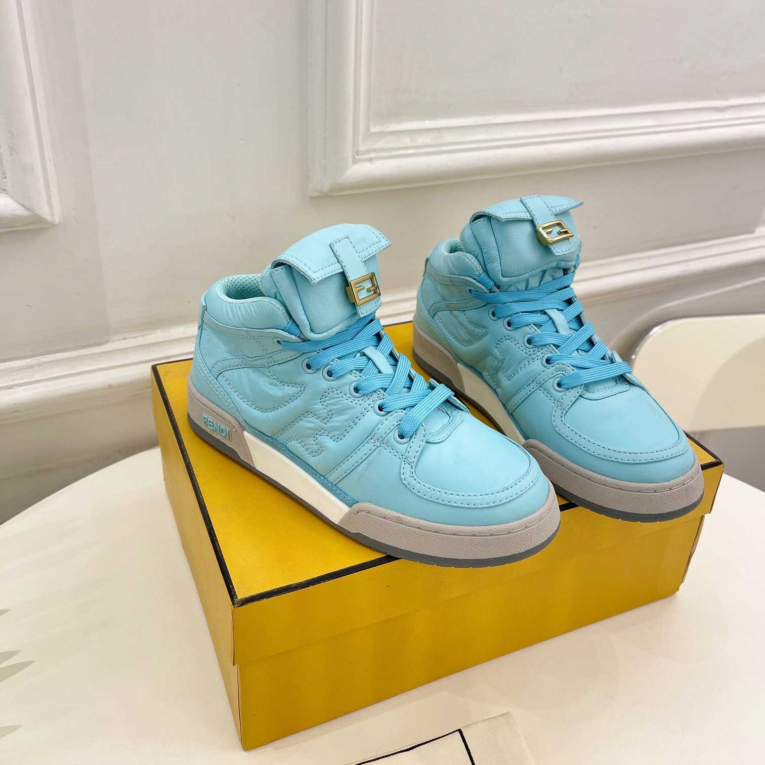 Fendi Match Turquoise Nylon High-Tops Sneaker - DopestKickz