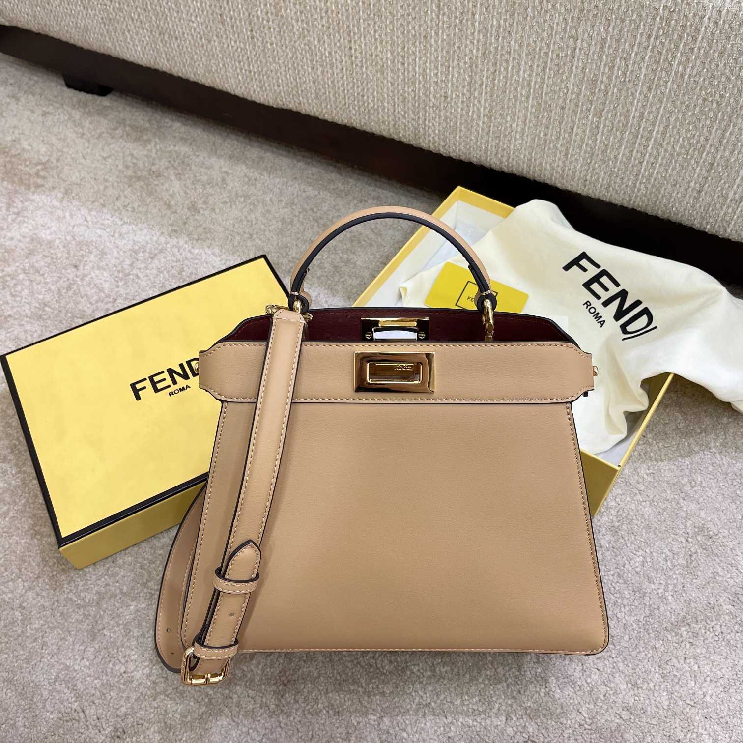 Fendi Peekaboo Iseeu Small Beige Leather Bag - DopestKickz
