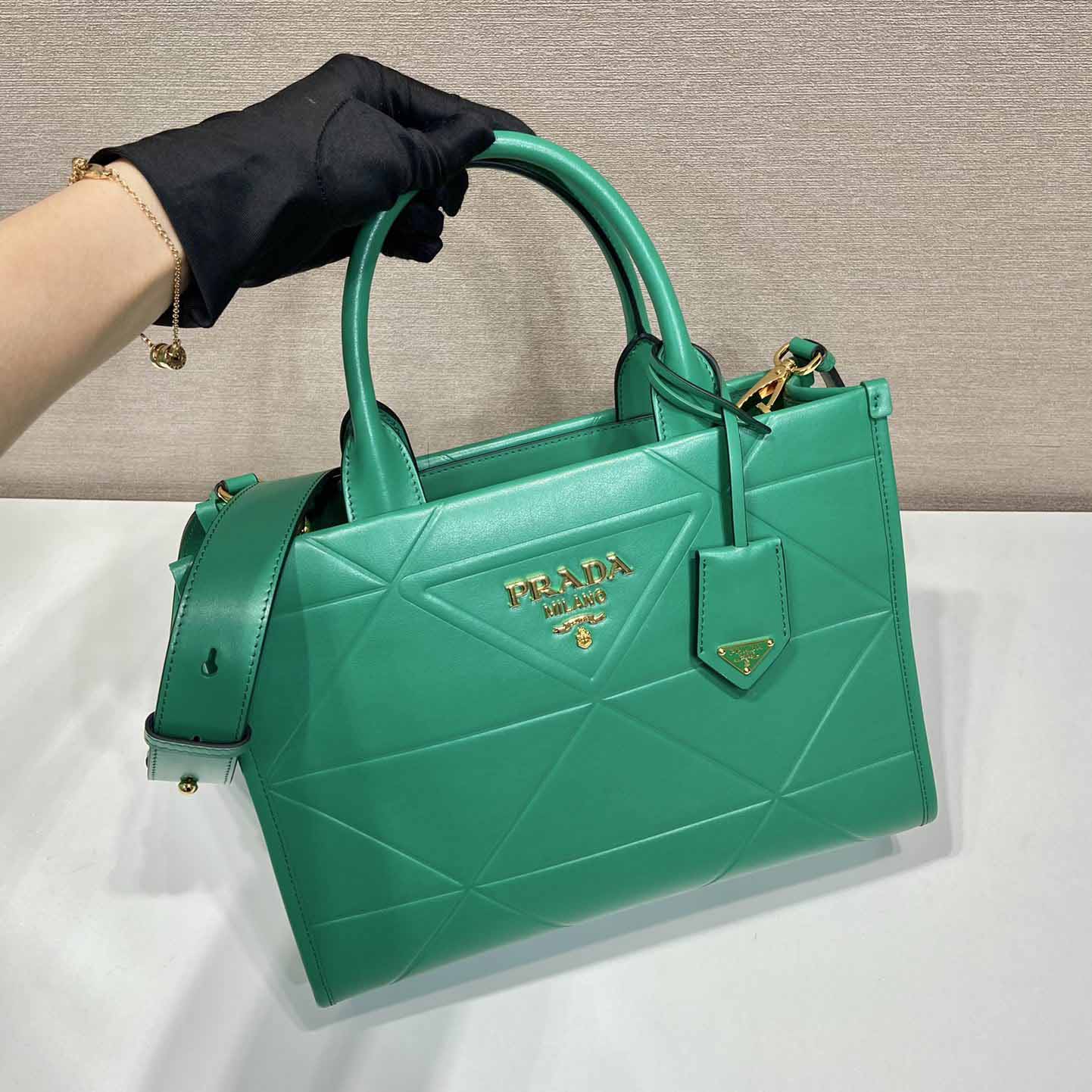 Prada Small Leather Prada Symbole Bag With Topstitching - DopestKickz
