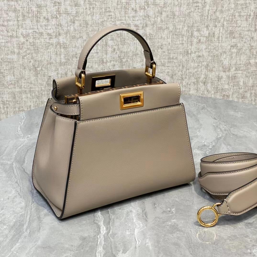 Fendi Peekaboo Mini Dove Gray Leather Bag - DopestKickz