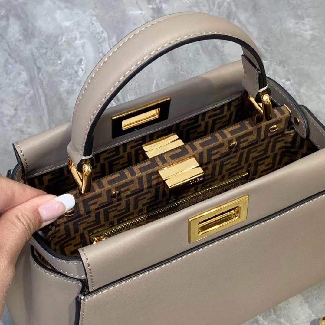Fendi Peekaboo Mini Dove Gray Leather Bag - DopestKickz