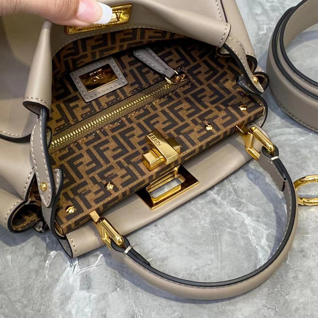 Fendi Peekaboo Mini Dove Gray Leather Bag - DopestKickz
