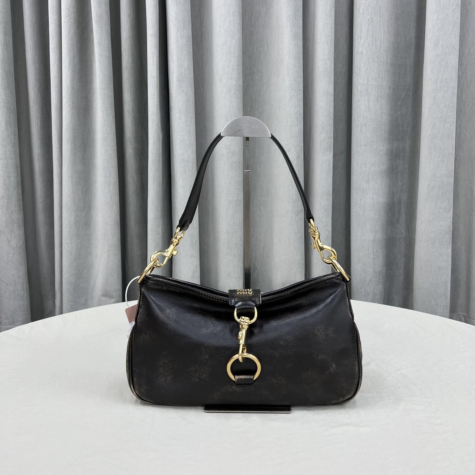 Miu Miu Leather Shoulder Bag With Snap Hook - DopestKickz