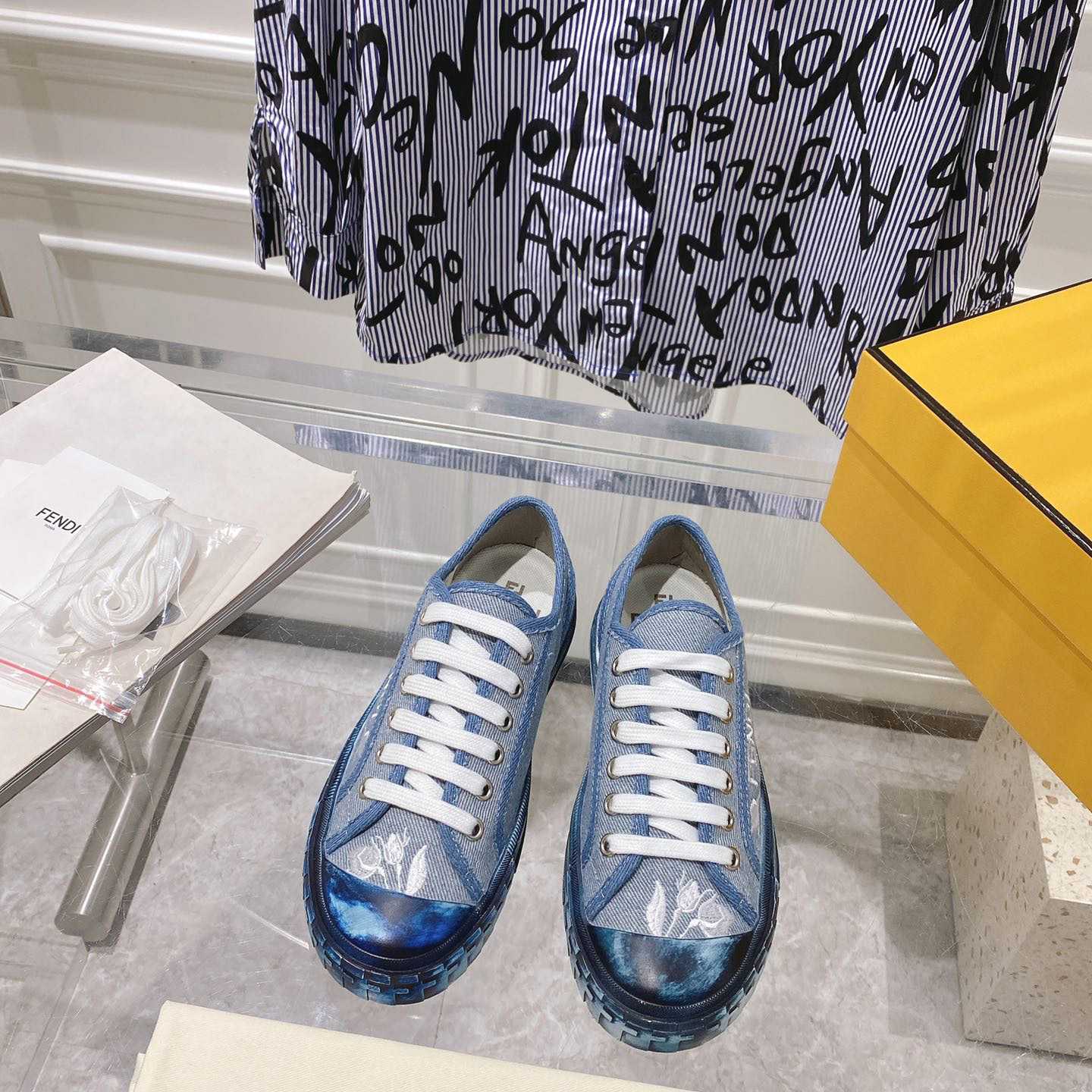 Fendi Domino Light Blue Denim Low Tops Sneakers - DopestKickz