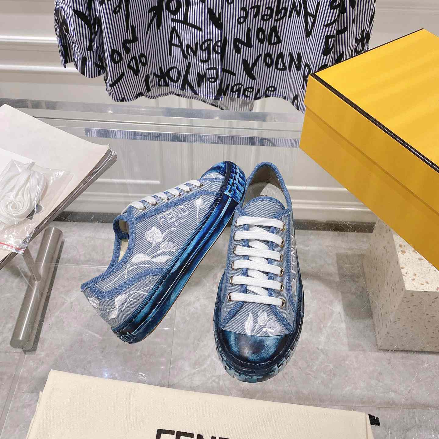 Fendi Domino Light Blue Denim Low Tops Sneakers - DopestKickz