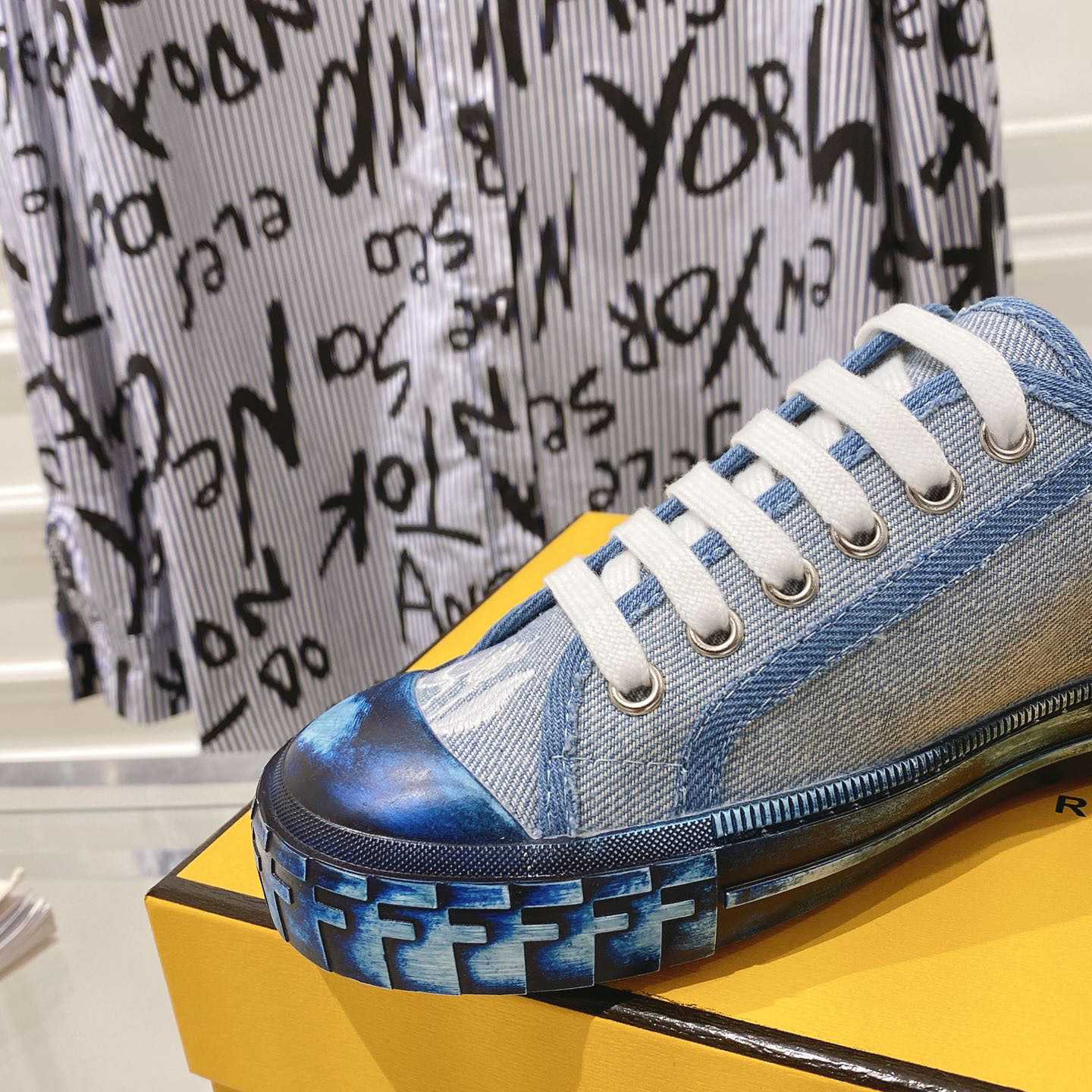 Fendi Domino Light Blue Denim Low Tops Sneakers - DopestKickz