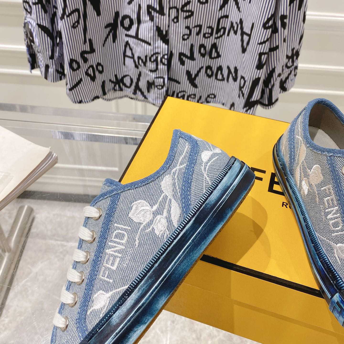 Fendi Domino Light Blue Denim Low Tops Sneakers - DopestKickz