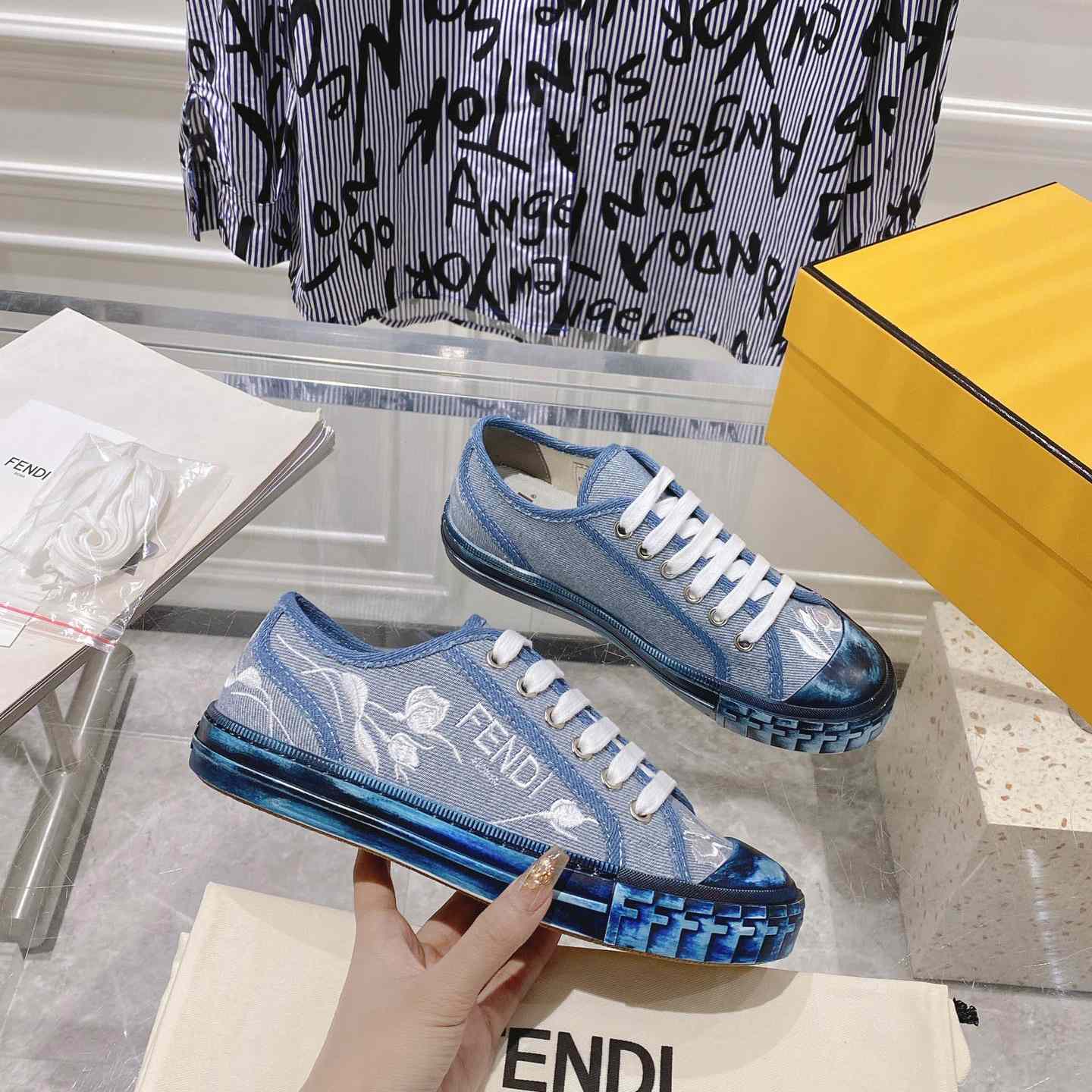Fendi Domino Light Blue Denim Low Tops Sneakers - DopestKickz