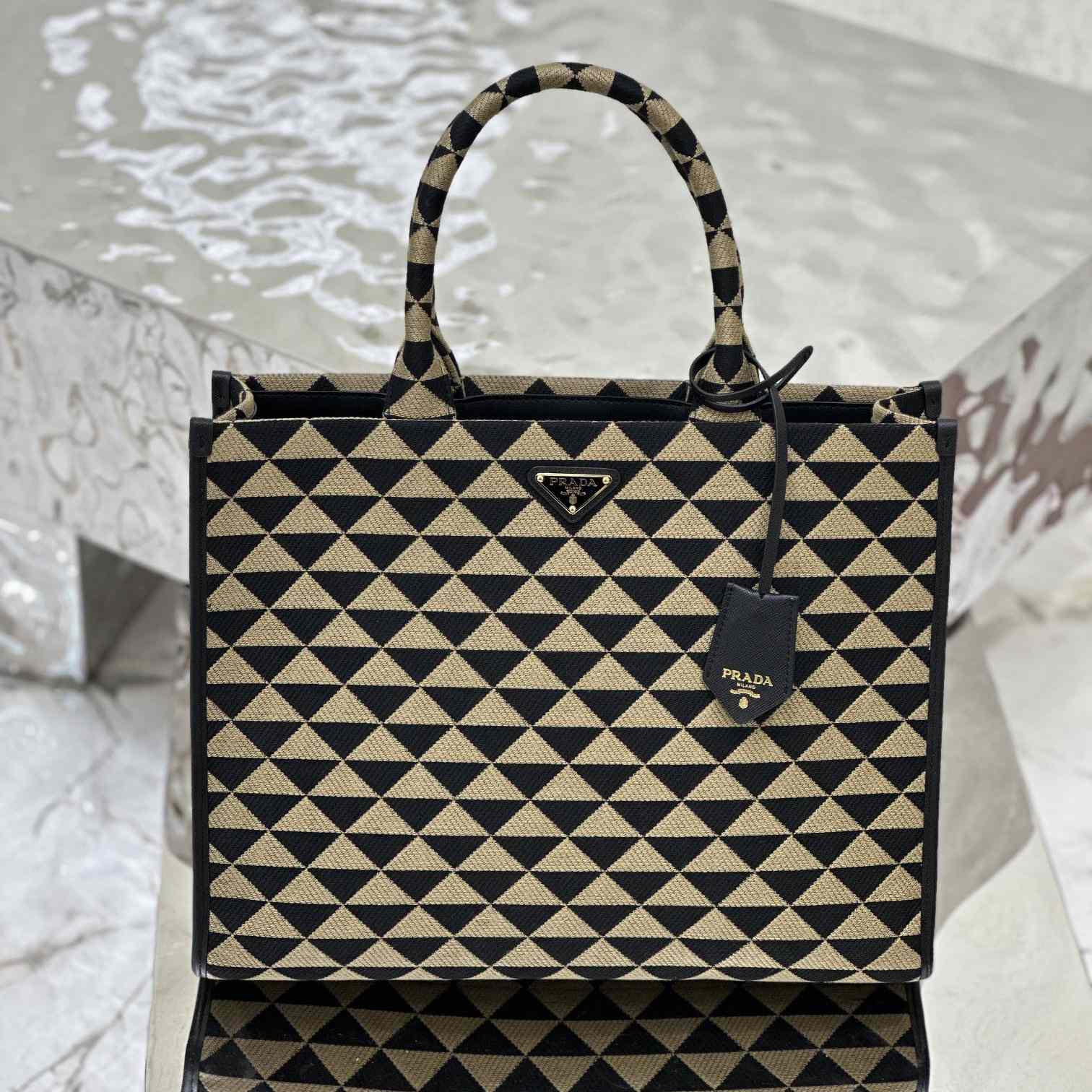 Prada Large Prada Symbole Embroidered Fabric Handbag - DopestKickz