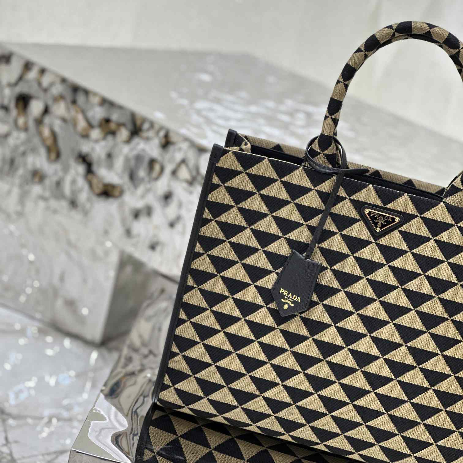 Prada Large Prada Symbole Embroidered Fabric Handbag - DopestKickz