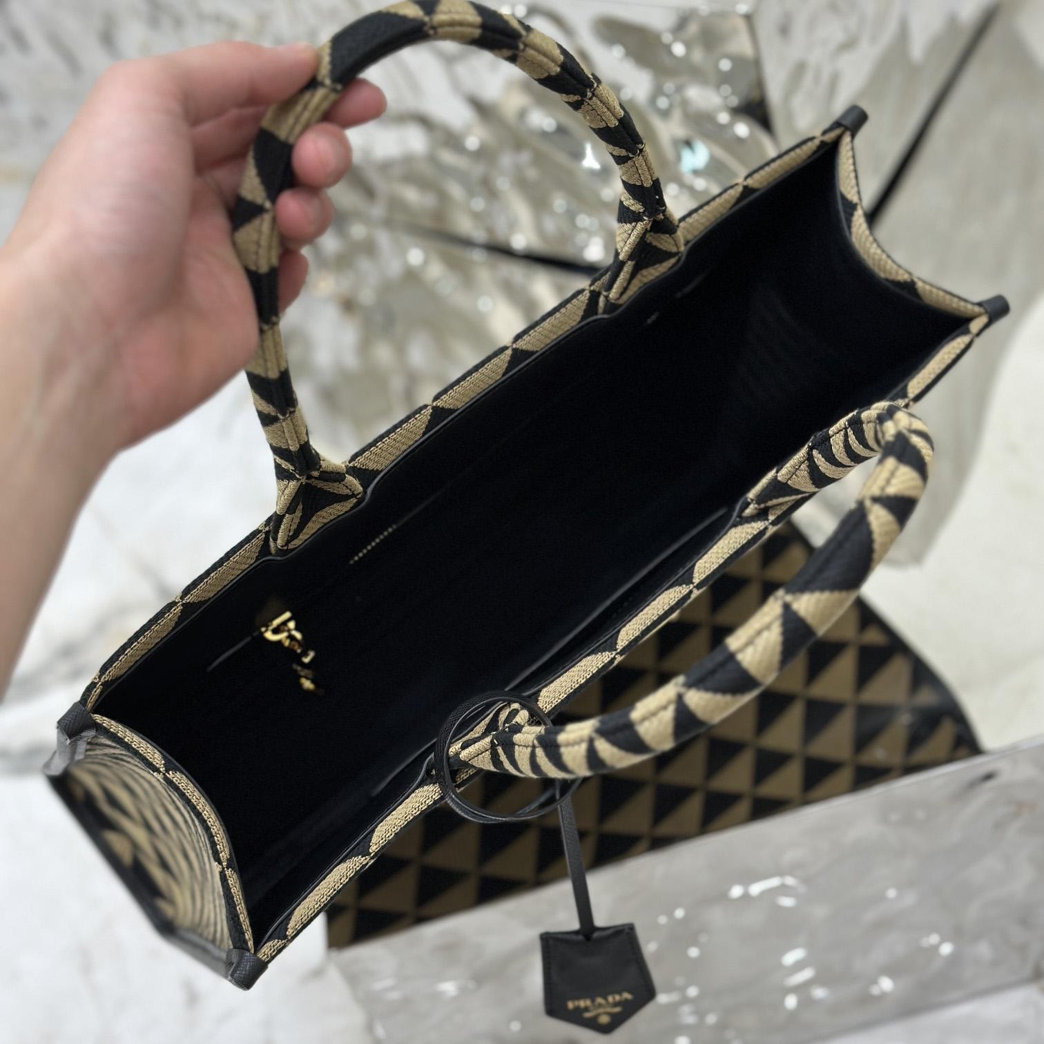 Prada Large Prada Symbole Embroidered Fabric Handbag - DopestKickz