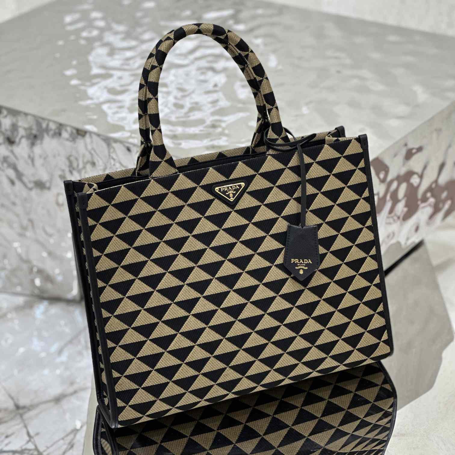 Prada Large Prada Symbole Embroidered Fabric Handbag - DopestKickz