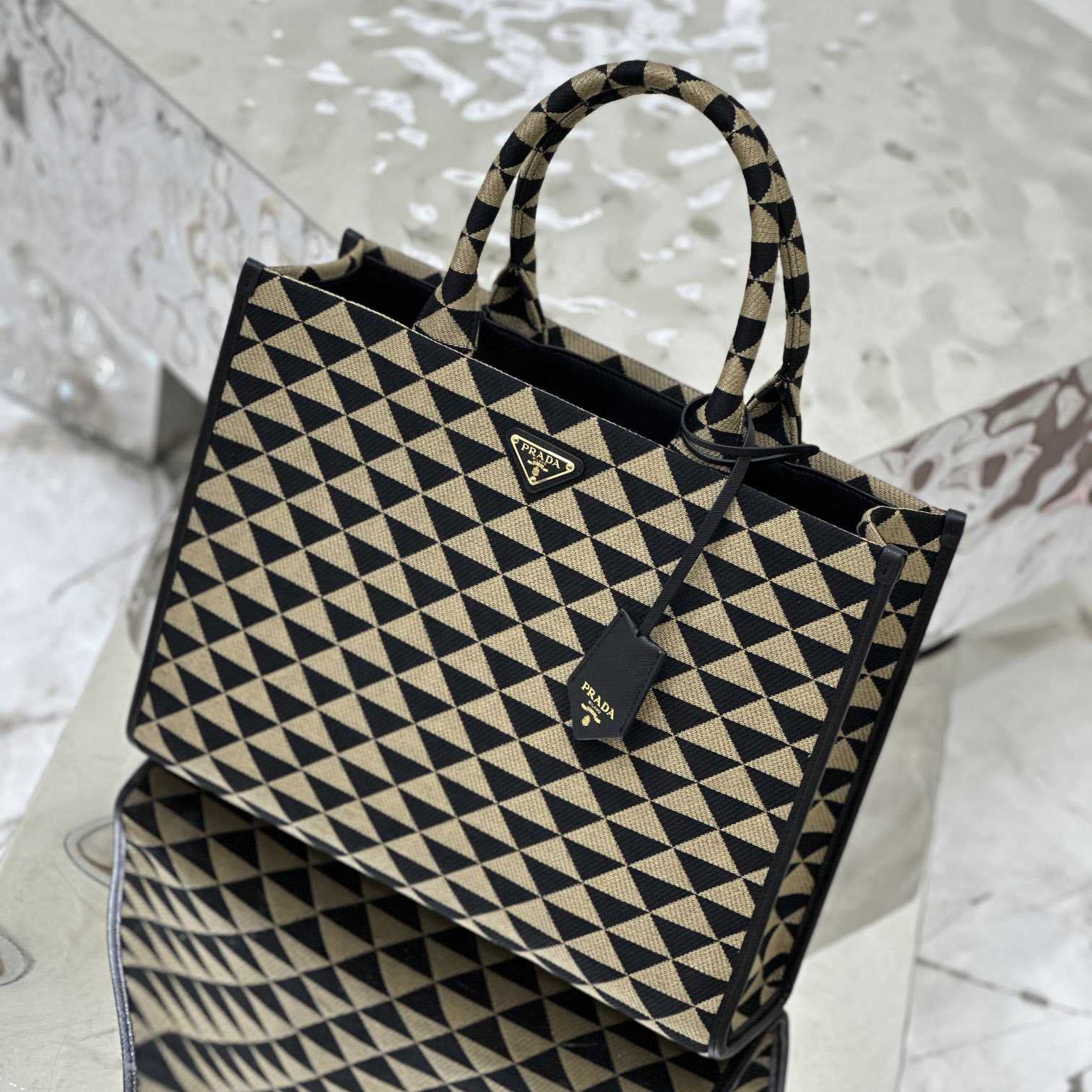 Prada Large Prada Symbole Embroidered Fabric Handbag - DopestKickz