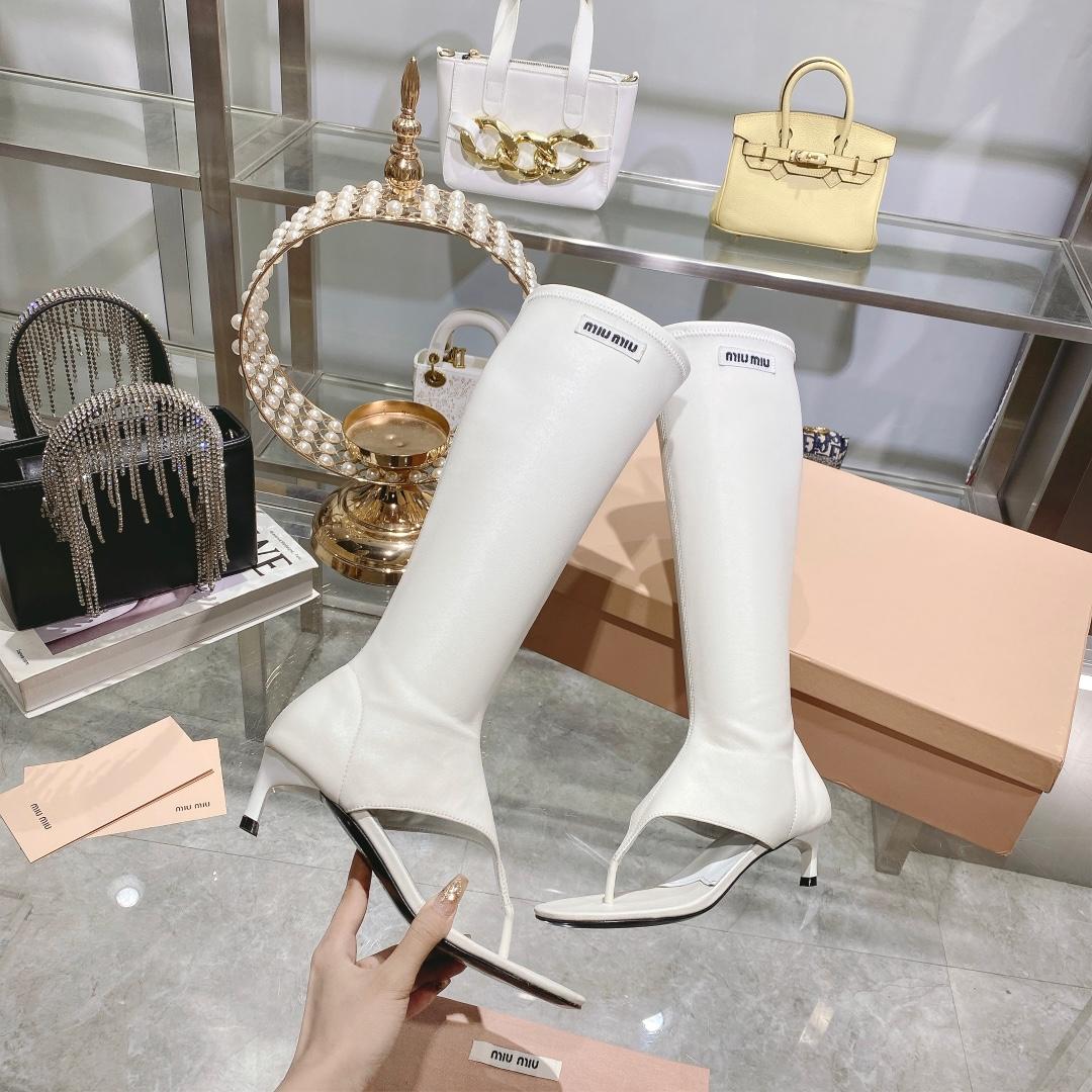 Miu Miu Stretch Nappa Leather Thong Boots - DopestKickz