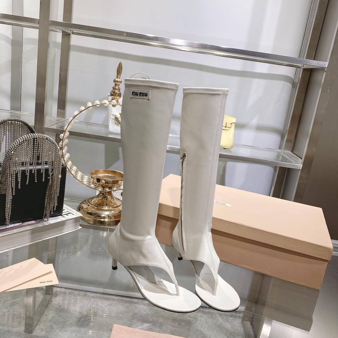 Miu Miu Stretch Nappa Leather Thong Boots - DopestKickz