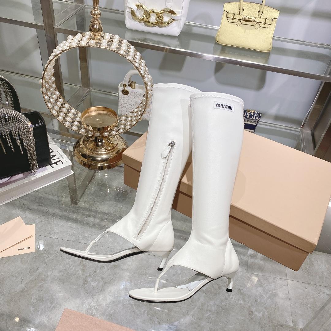 Miu Miu Stretch Nappa Leather Thong Boots - DopestKickz