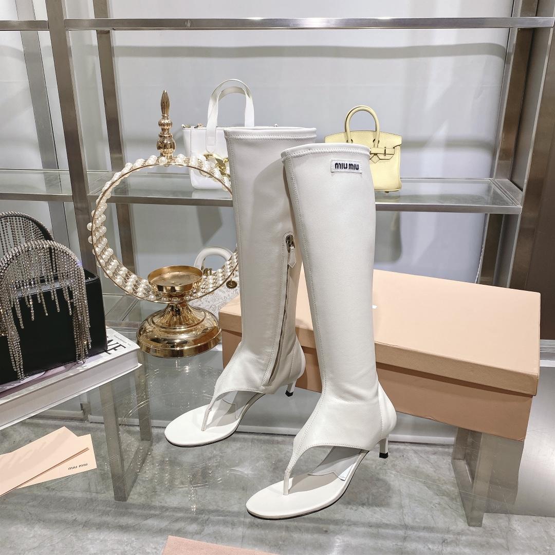 Miu Miu Stretch Nappa Leather Thong Boots - DopestKickz
