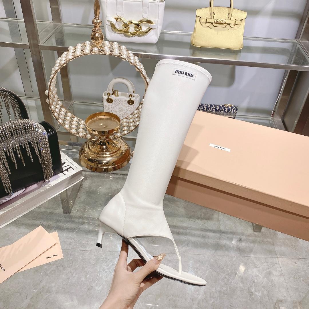Miu Miu Stretch Nappa Leather Thong Boots - DopestKickz