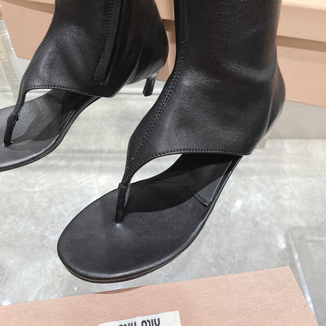 Miu Miu Stretch Nappa Leather Thong Boots - DopestKickz