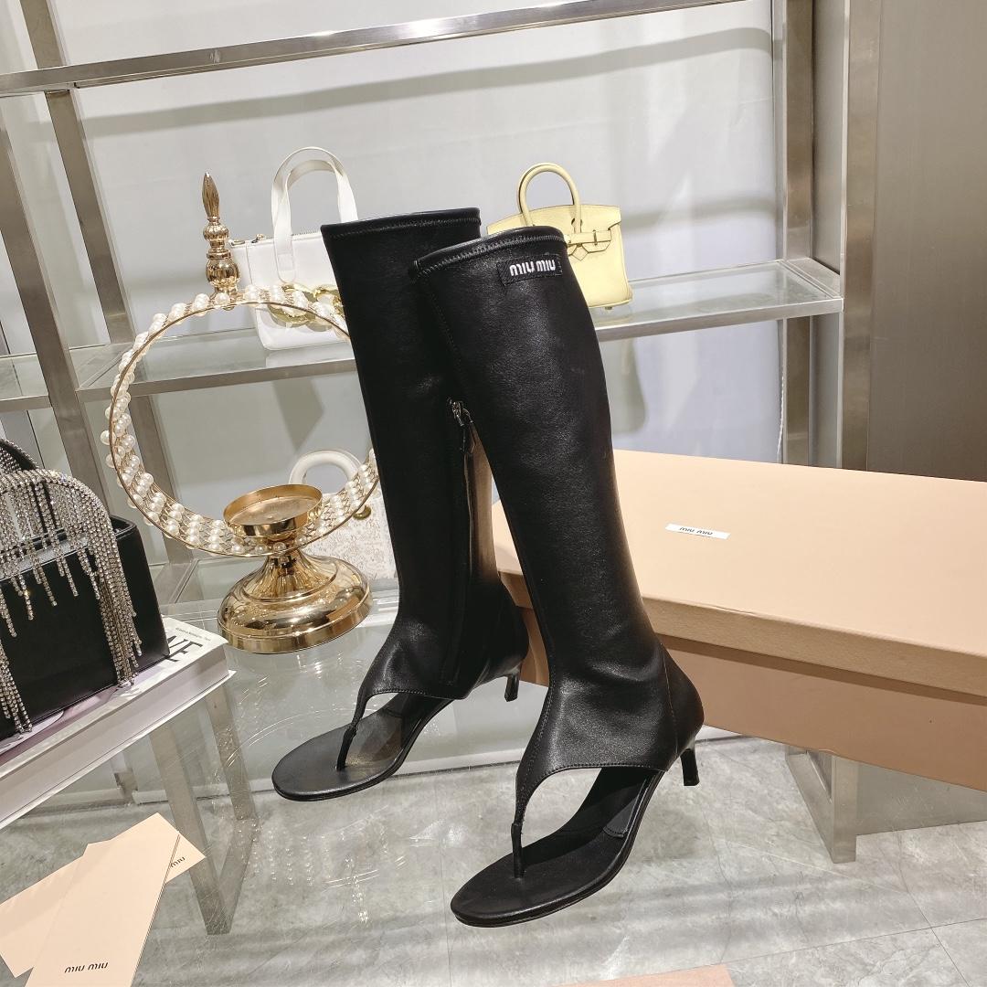 Miu Miu Stretch Nappa Leather Thong Boots - DopestKickz