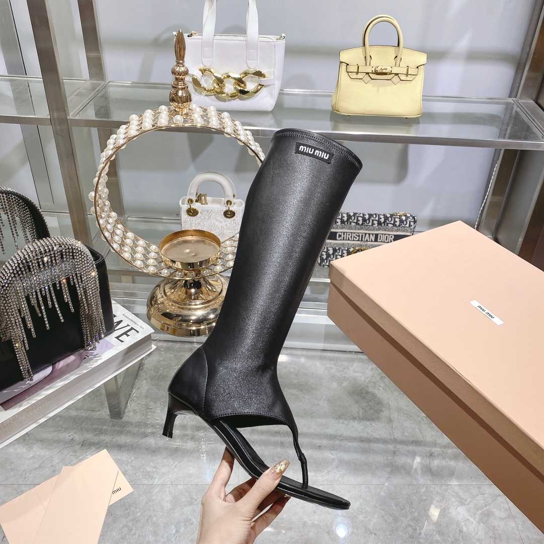 Miu Miu Stretch Nappa Leather Thong Boots - DopestKickz