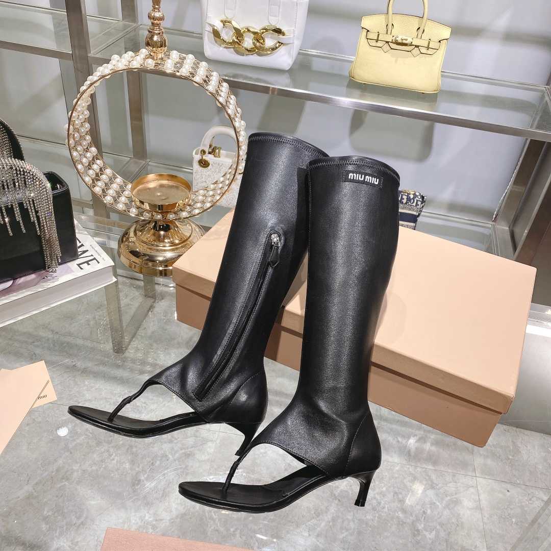 Miu Miu Stretch Nappa Leather Thong Boots - DopestKickz