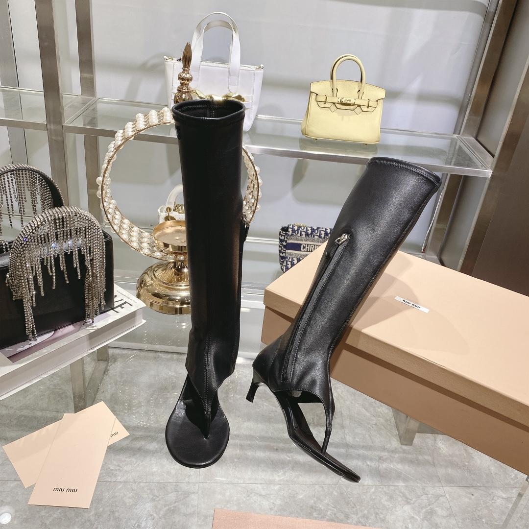 Miu Miu Stretch Nappa Leather Thong Boots - DopestKickz