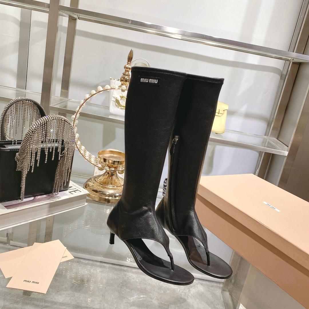 Miu Miu Stretch Nappa Leather Thong Boots - DopestKickz