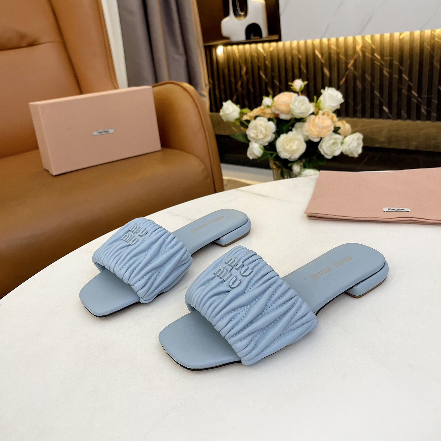 Miu Miu Matelassé Nappa Leather Slides - DopestKickz