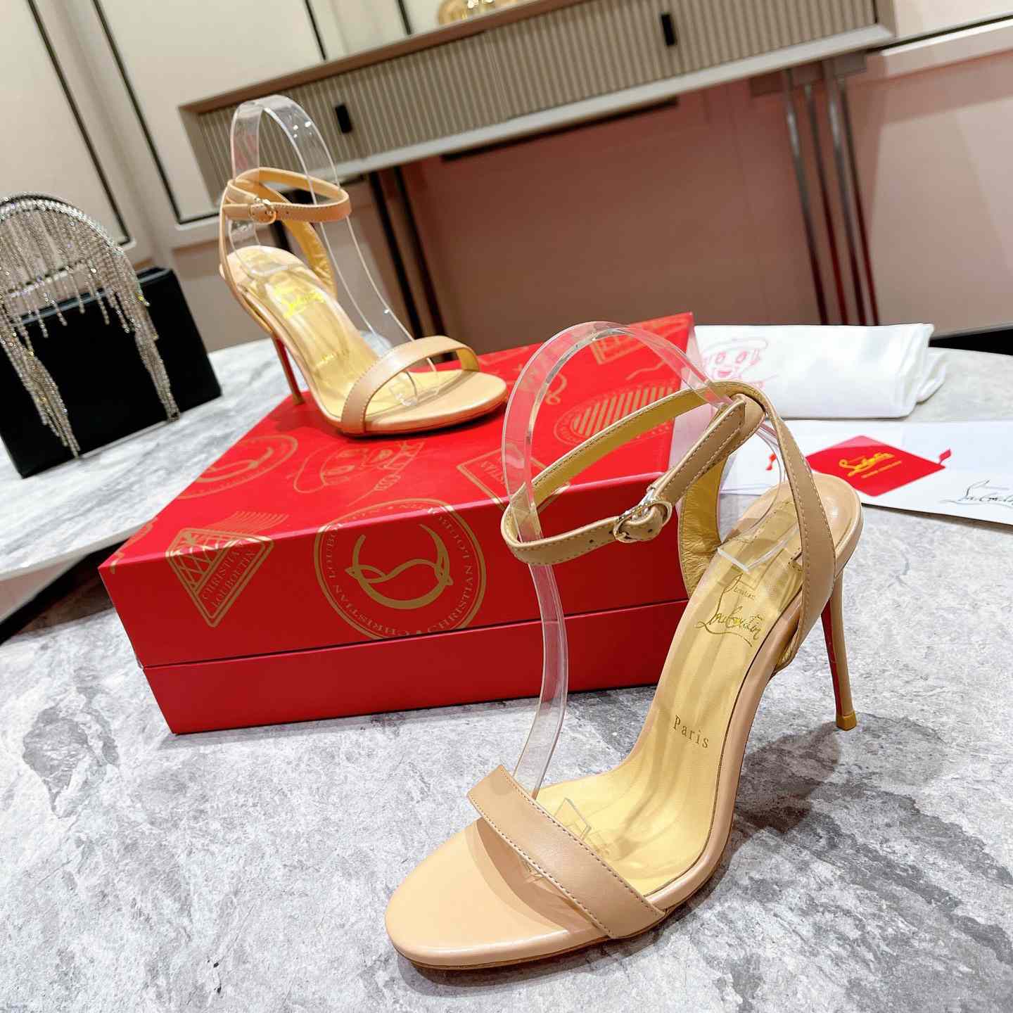 Christian Louboutin Loubi Queen Sandals - Nappa leather - Nude - DopestKickz