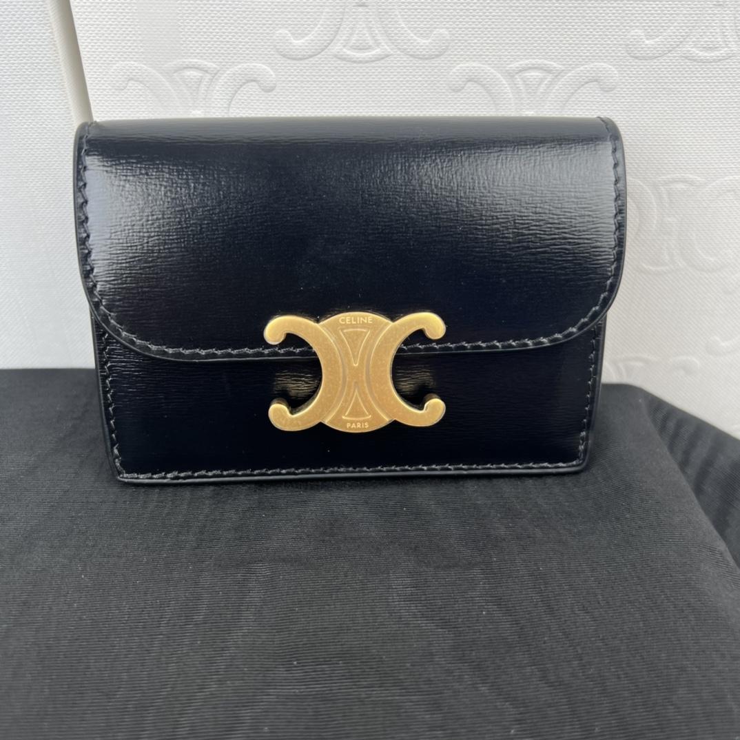 Celine Compact Wallet With Coin Triomphe In Shiny Calfskin - DopestKickz