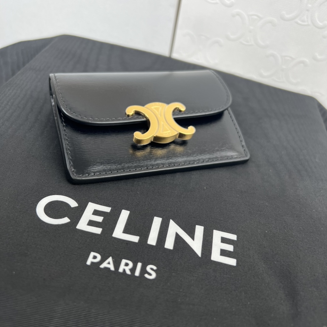 Celine Compact Wallet With Coin Triomphe In Shiny Calfskin - DopestKickz