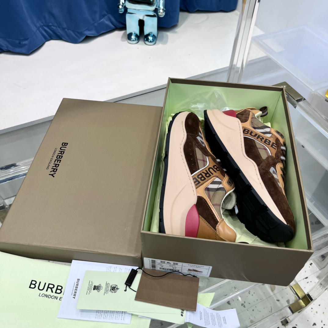 Burberry Logo Print Check And Suede Sneakers - DopestKickz