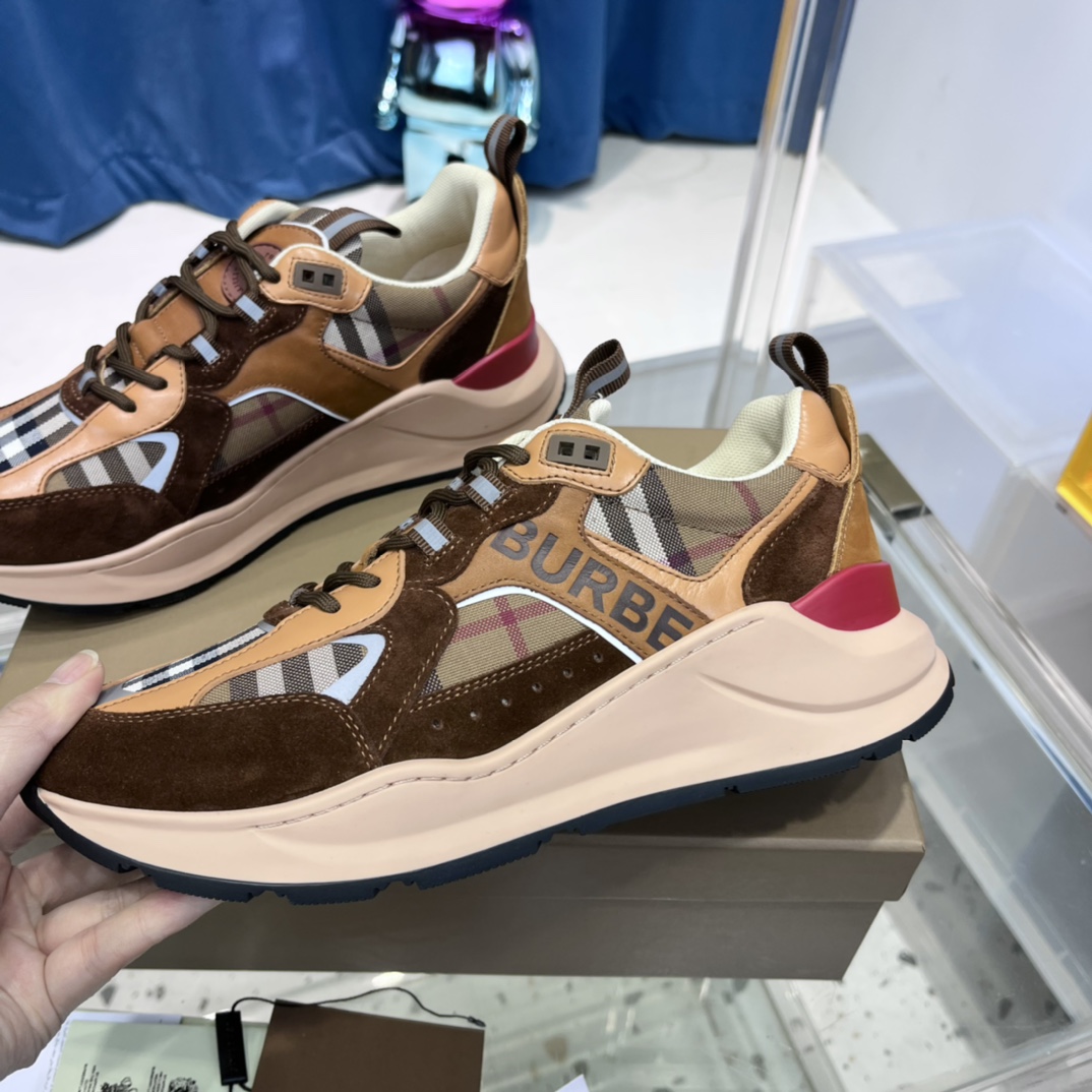 Burberry Logo Print Check And Suede Sneakers - DopestKickz
