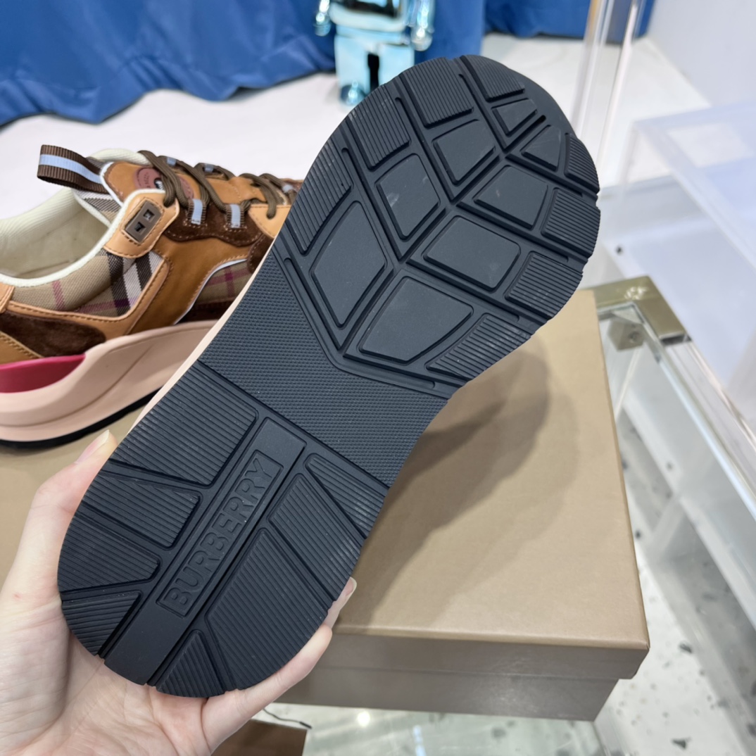 Burberry Logo Print Check And Suede Sneakers - DopestKickz