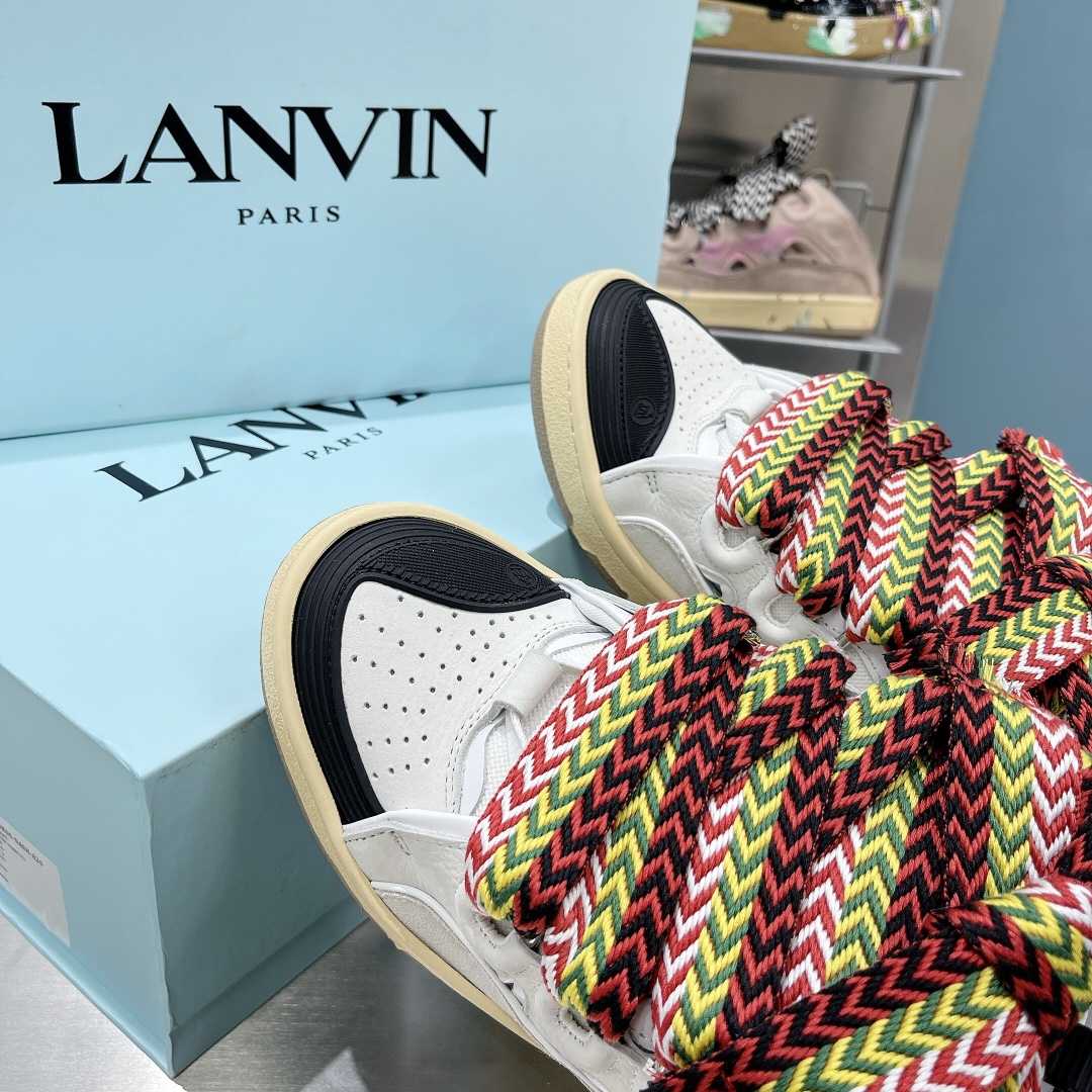 Lanvin Leather And Glitter Technical Material Curb Sneakers  - DopestKickz