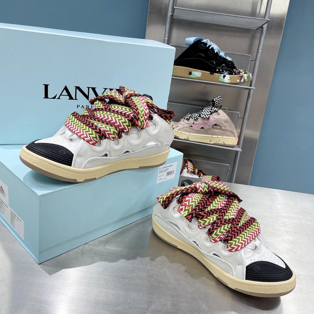 Lanvin Leather And Glitter Technical Material Curb Sneakers  - DopestKickz