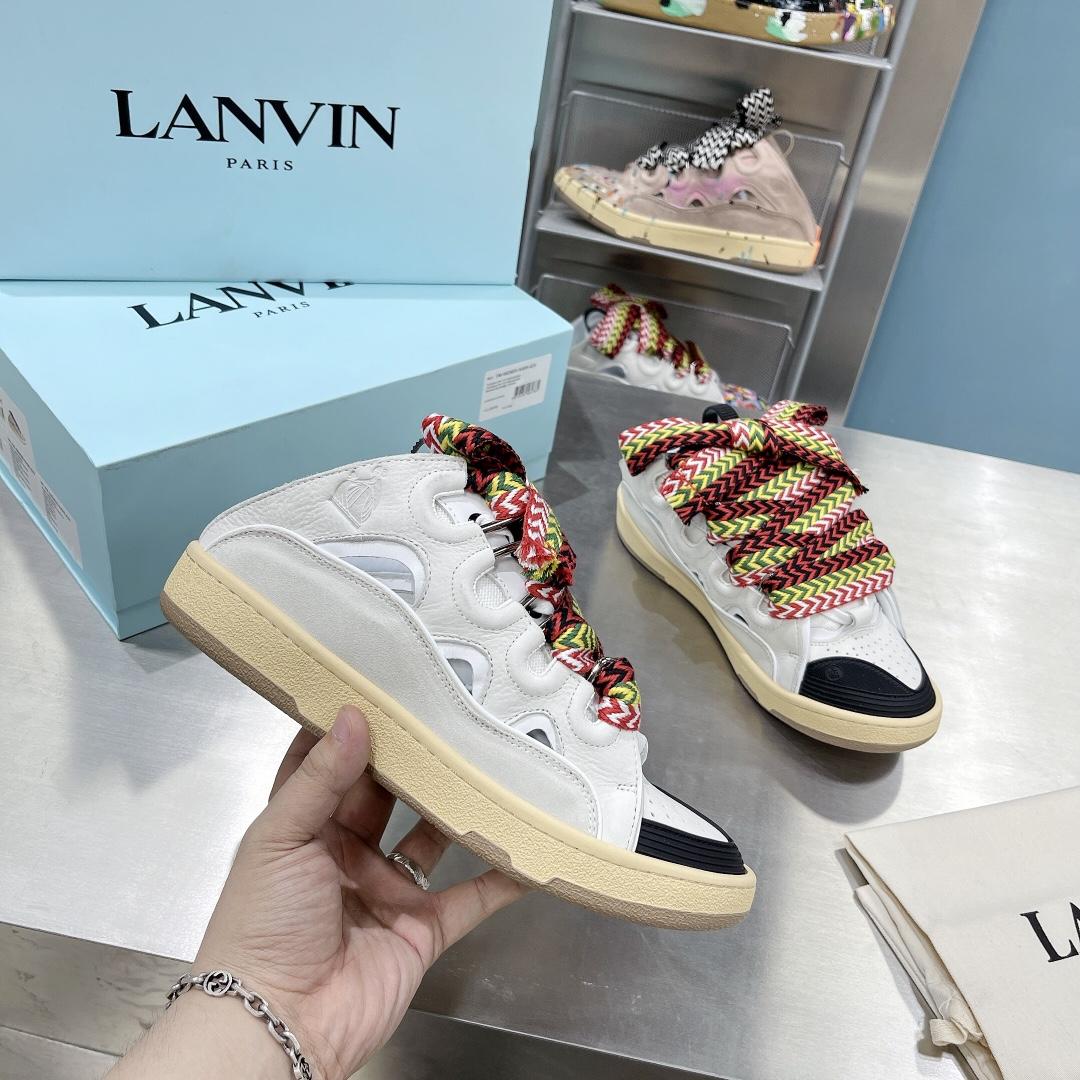 Lanvin Leather And Glitter Technical Material Curb Sneakers  - DopestKickz